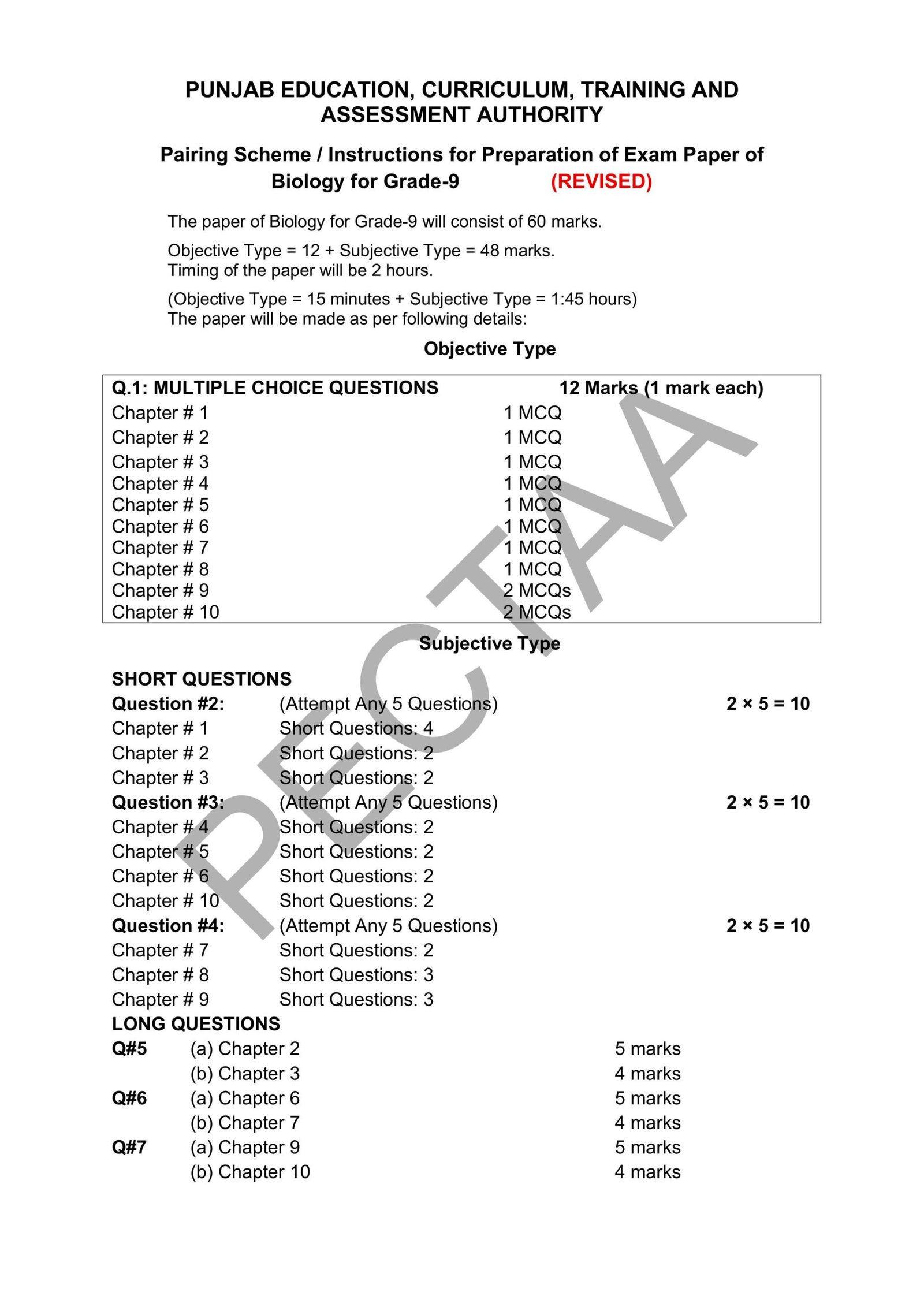 Biology 9th Class Revised Smart Syllabus 2025-26 Pairing Scheme