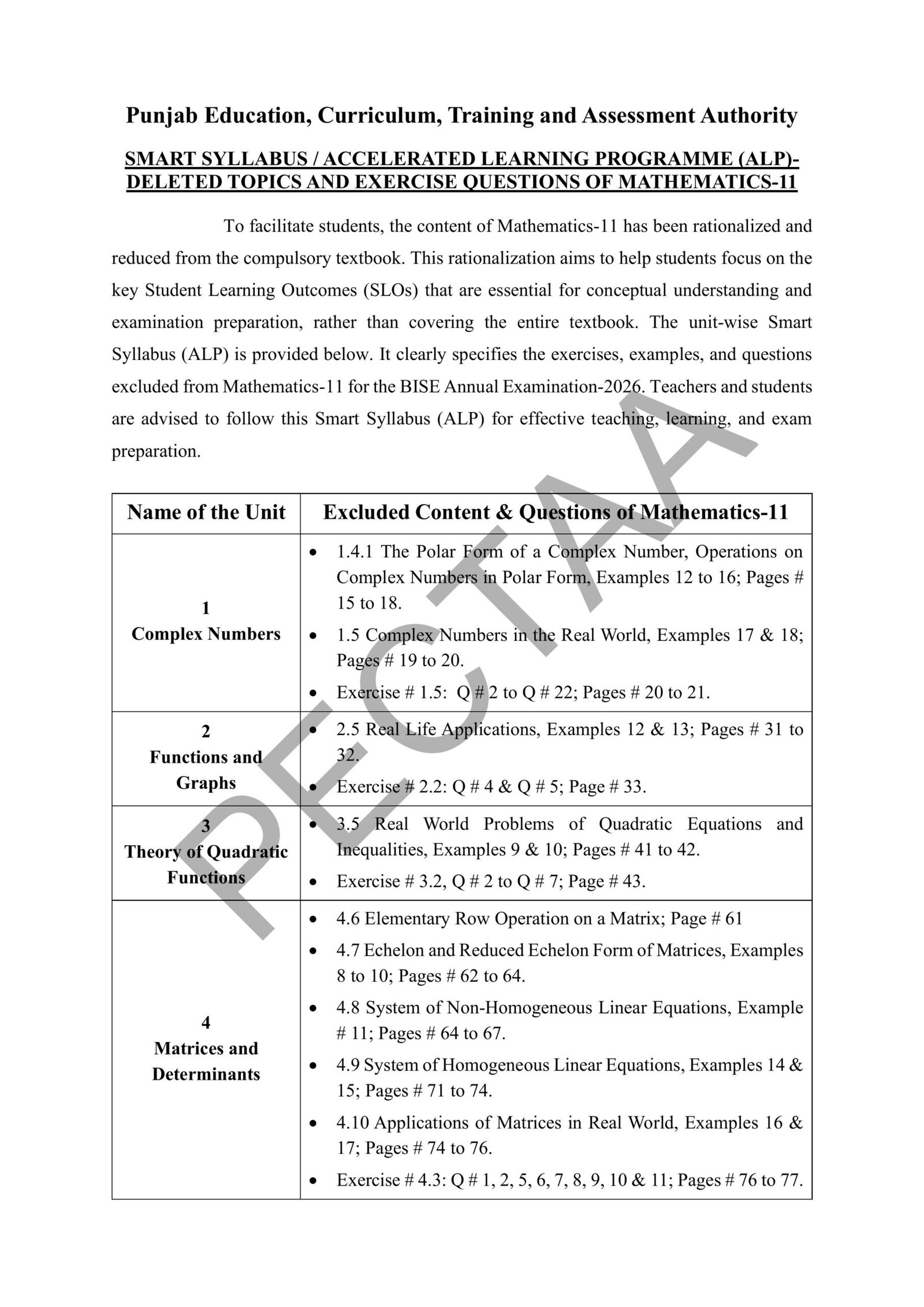Mathematics 1st year Smart Syllabus 2026 Pg#1